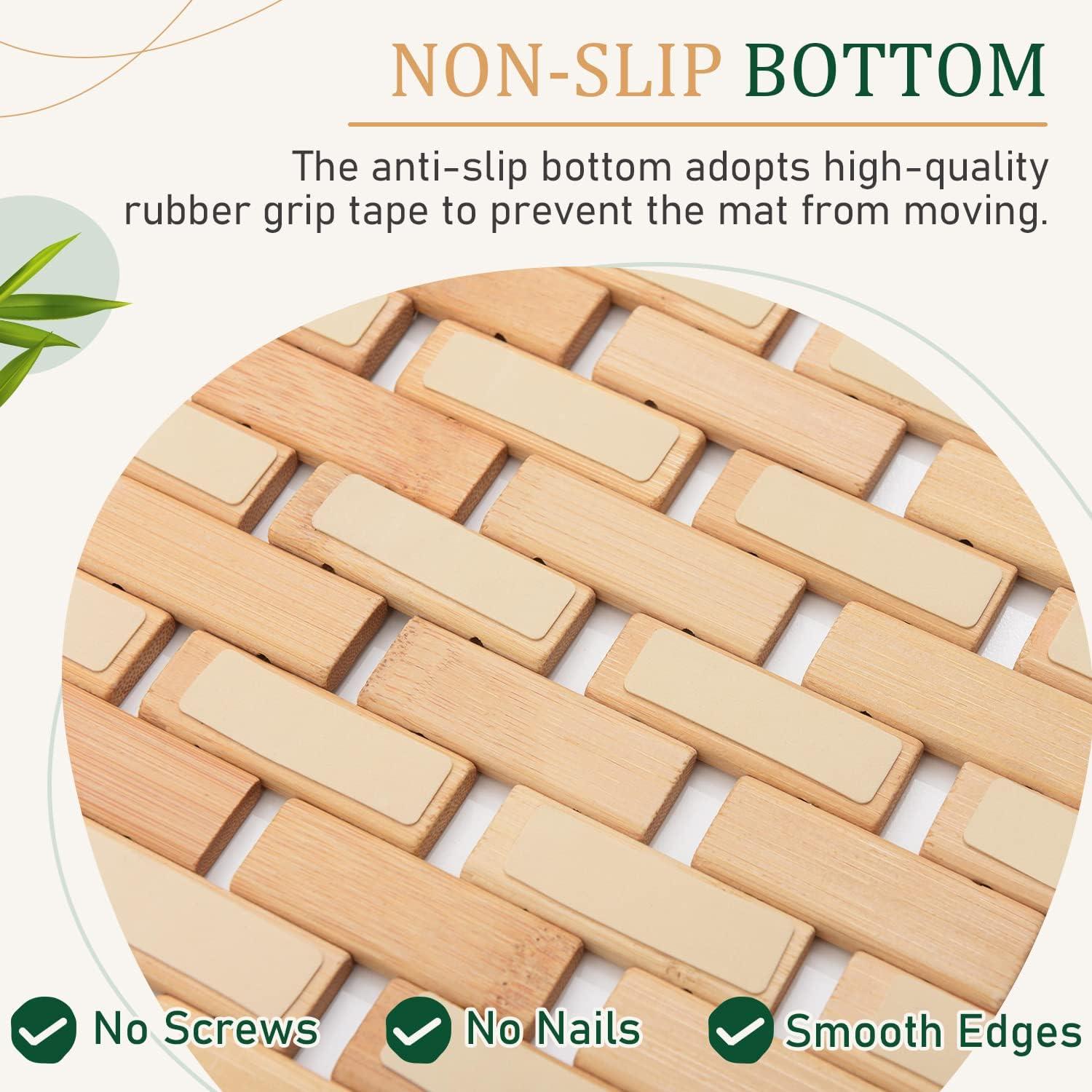 imagedownluxe Bamboo Bath Mat for Bathroom  Waterproof Bamboo Shower Mat Non Slip Foldable Bathroom Floor Mat for Indoor ampamp Outdoor Natural Color 15quot X 27quot Medium27 x 15 Rectangular