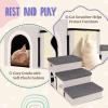 imagedownluxe Dog Stairs for Small Dogs Foldable Dog Steps for Bed Sofa and Chair NonSlip Pet Steps with Cat Scratcher and Condo 3Step Pet Stairs GreyBeigeGreyBeige