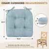 imagedownluxe Indoor Chair Cushions for Dining Chairs Tufted Overstuffed Textured Foam Kitchen Chair Pads with Ties and NonSlip Backing 155quot x 155quot x 4quot Dark Grey 4 PackLight Blue