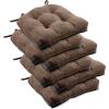 imagedownluxe Indoor Chair Cushions for Dining Chairs Tufted Overstuffed Textured Foam Kitchen Chair Pads with Ties and NonSlip Backing 155quot x 155quot x 4quot Dark Grey 4 PackBrown