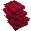 imagedownluxe Indoor Chair Cushions for Dining Chairs Tufted Overstuffed Textured Foam Kitchen Chair Pads with Ties and NonSlip Backing 155quot x 155quot x 4quot Dark Grey 4 PackRed