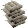 imagedownluxe Indoor Chair Cushions for Dining Chairs Tufted Overstuffed Textured Foam Kitchen Chair Pads with Ties and NonSlip Backing 155quot x 155quot x 4quot Dark Grey 4 PackKhaki