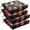 imagedownluxe Outdoor Chair Cushions Set of 4 for Patio Furniture WaterResistant Square Corner Patio Chair Cushions with Ties High Density Foam Outdoor Seat Cushion 185quot X 16quot X 3quot BlackElegant Rose