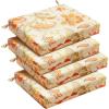 imagedownluxe Outdoor Chair Cushions Set of 4 for Patio Furniture WaterResistant Square Corner Patio Chair Cushions with Ties High Density Foam Outdoor Seat Cushion 185quot X 16quot X 3quot BlackEva Floral