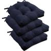 imagedownluxe Indoor Chair Cushions for Dining Chairs Tufted Overstuffed Textured Foam Kitchen Chair Pads with Ties and NonSlip Backing 155quot x 155quot x 4quot Dark Grey 4 PackNavy