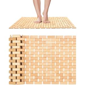 imagedownluxe Bamboo Bath Mat for Bathroom  Waterproof Bamboo Shower Mat Non Slip Foldable Bathroom Floor Mat for Indoor ampamp Outdoor Natural Color 15quot X 27quot Medium27 x 15 Rectangular