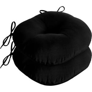 imagedownluxe Bistro Chair Cushions for Patio Furniture WaterResistant Round Outdoor Chair Cushions Set of 2 with NonSlip Ties 15quot x 15quot BlackBlack
