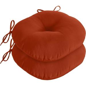 imagedownluxe Bistro Chair Cushions for Patio Furniture WaterResistant Round Outdoor Chair Cushions Set of 2 with NonSlip Ties 15quot x 15quot BlackBrick Red