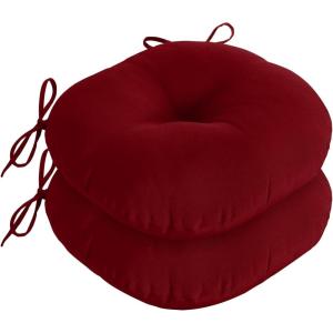 imagedownluxe Bistro Chair Cushions for Patio Furniture WaterResistant Round Outdoor Chair Cushions Set of 2 with NonSlip Ties 15quot x 15quot BlackBurgundy