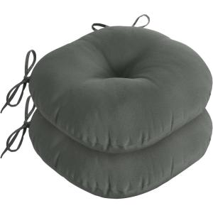 imagedownluxe Bistro Chair Cushions for Patio Furniture WaterResistant Round Outdoor Chair Cushions Set of 2 with NonSlip Ties 15quot x 15quot BlackDark Grey