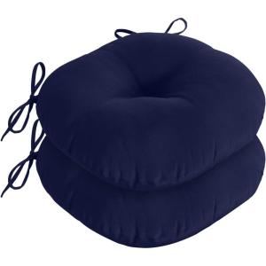 imagedownluxe Bistro Chair Cushions for Patio Furniture WaterResistant Round Outdoor Chair Cushions Set of 2 with NonSlip Ties 15quot x 15quot BlackNavy