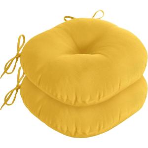 imagedownluxe Bistro Chair Cushions for Patio Furniture WaterResistant Round Outdoor Chair Cushions Set of 2 with NonSlip Ties 15quot x 15quot BlackYellow