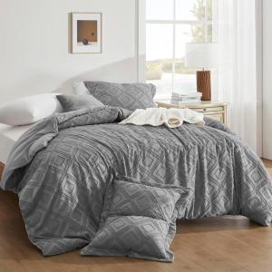 imagedownluxe Boho Twin Duvet Cover  Embroidery Shabby Chic Duvet Cover Twin Set for All Seasons 2 Pieces Tufted Boho Bedding Comforter Cover with Zipper Grey 02 Twin 68quot x 90quotGrey 04