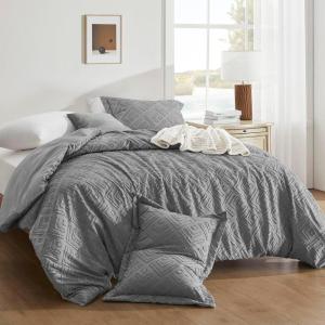 imagedownluxe Boho Twin Duvet Cover  Embroidery Shabby Chic Duvet Cover Twin Set for All Seasons 2 Pieces Tufted Boho Bedding Comforter Cover with Zipper Grey 02 Twin 68quot x 90quotGrey 03