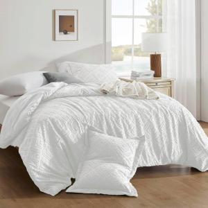 imagedownluxe Boho Twin Duvet Cover  Embroidery Shabby Chic Duvet Cover Twin Set for All Seasons 2 Pieces Tufted Boho Bedding Comforter Cover with Zipper Grey 02 Twin 68quot x 90quotWhite 03