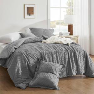 imagedownluxe Boho Twin Duvet Cover  Embroidery Shabby Chic Duvet Cover Twin Set for All Seasons 2 Pieces Tufted Boho Bedding Comforter Cover with Zipper Grey 02 Twin 68quot x 90quotGrey 01