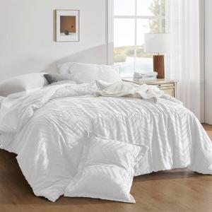 imagedownluxe Boho Twin Duvet Cover  Embroidery Shabby Chic Duvet Cover Twin Set for All Seasons 2 Pieces Tufted Boho Bedding Comforter Cover with Zipper Grey 02 Twin 68quot x 90quotWhite 01