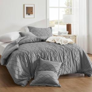 imagedownluxe Boho Twin Duvet Cover  Embroidery Shabby Chic Duvet Cover Twin Set for All Seasons 2 Pieces Tufted Boho Bedding Comforter Cover with Zipper Grey 02 Twin 68quot x 90quotGrey 02