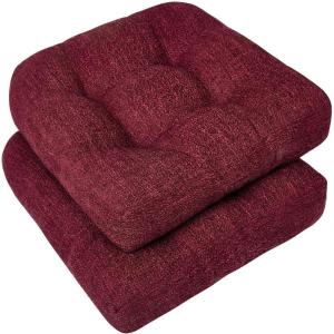 imagedownluxe Chair Cushions for Dining Chairs 4 Pack Tufted Indoor Chair Pads with NonSlip Bottom UShaped Kitchen Chair Cushions 17quotx17quotx4quot KhakiBurgundy