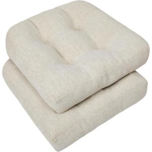imagedownluxe Chair Cushions for Dining Chairs 4 Pack Tufted Indoor Chair Pads with NonSlip Bottom UShaped Kitchen Chair Cushions 17quotx17quotx4quot KhakiBeige