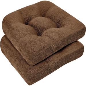 imagedownluxe Chair Cushions for Dining Chairs 4 Pack Tufted Indoor Chair Pads with NonSlip Bottom UShaped Kitchen Chair Cushions 17quotx17quotx4quot KhakiBrown