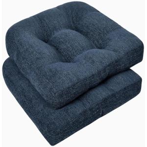 imagedownluxe Chair Cushions for Dining Chairs 4 Pack Tufted Indoor Chair Pads with NonSlip Bottom UShaped Kitchen Chair Cushions 17quotx17quotx4quot KhakiNavy