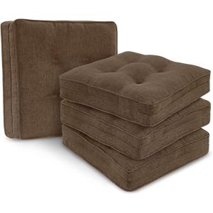 imagedownluxe Chair Cushions for Dining Chairs with Ties NonSlip Memory Foam Kitchen Chair Cushions Tufted Seat Cushions for Kitchen Chairs DualLayer Chair Pads 165 x 165 x 3 Set of 4 Brown