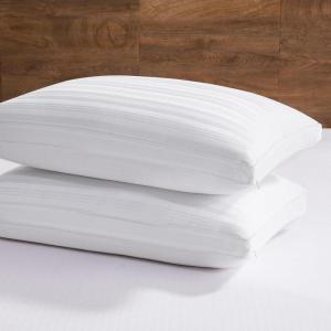 imagedownluxe Goose Feather and Down Pillows  Hotel Collection Feather Pillows Set of 2 for Back Stomach or Side Sleepers Queen Size 20quotx28quotGusseted Horizontal Stripes
