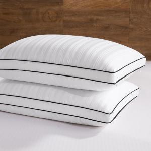 imagedownluxe Goose Feather and Down Pillows  Hotel Collection Feather Pillows Set of 2 for Back Stomach or Side Sleepers Queen Size 20quotx28quotGusseted Vertical Stripes