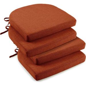 imagedownluxe Indoor Chair Cushions for Dining Chairs Soft and Comfortable Textured Foam Kitchen Chair Pads with Ties and NonSlip Backing 16quot x 16quot x 2quot Dark Grey 4 PackOrange