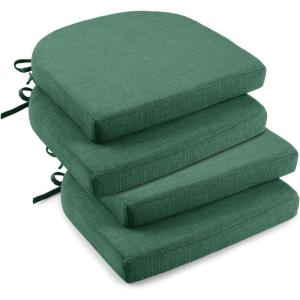 imagedownluxe Indoor Chair Cushions for Dining Chairs Soft and Comfortable Textured Foam Kitchen Chair Pads with Ties and NonSlip Backing 16quot x 16quot x 2quot Dark Grey 4 PackDark Green