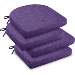 imagedownluxe Indoor Chair Cushions for Dining Chairs Soft and Comfortable Textured Foam Kitchen Chair Pads with Ties and NonSlip Backing 16quot x 16quot x 2quot Dark Grey 4 PackPurple