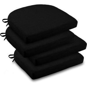 imagedownluxe Indoor Chair Cushions for Dining Chairs Soft and Comfortable Textured Foam Kitchen Chair Pads with Ties and NonSlip Backing 16quot x 16quot x 2quot Dark Grey 4 PackBlack