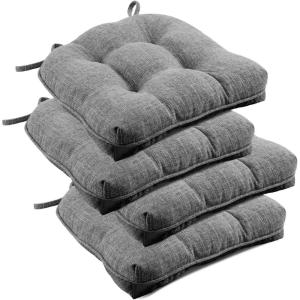 imagedownluxe Indoor Chair Cushions for Dining Chairs Tufted Overstuffed Textured Foam Kitchen Chair Pads with Ties and NonSlip Backing 155quot x 155quot x 4quot Dark Grey 4 PackDark Grey