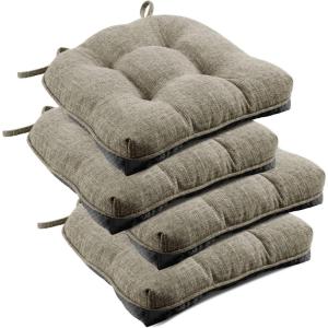 imagedownluxe Indoor Chair Cushions for Dining Chairs Tufted Overstuffed Textured Foam Kitchen Chair Pads with Ties and NonSlip Backing 155quot x 155quot x 4quot Dark Grey 4 PackKhaki