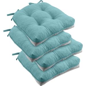 imagedownluxe Indoor Chair Cushions for Dining Chairs Tufted Overstuffed Textured Foam Kitchen Chair Pads with Ties and NonSlip Backing 155quot x 155quot x 4quot Dark Grey 4 PackAqua Blue