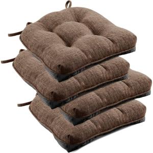 imagedownluxe Indoor Chair Cushions for Dining Chairs Tufted Overstuffed Textured Foam Kitchen Chair Pads with Ties and NonSlip Backing 155quot x 155quot x 4quot Dark Grey 4 PackBrown