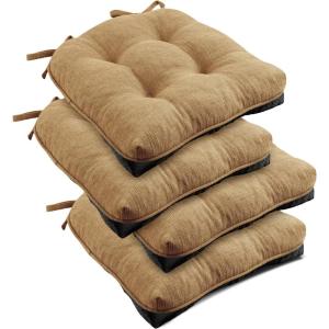 imagedownluxe Indoor Chair Cushions for Dining Chairs Tufted Overstuffed Textured Foam Kitchen Chair Pads with Ties and NonSlip Backing 155quot x 155quot x 4quot Dark Grey 4 PackTaupe