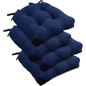 imagedownluxe Indoor Chair Cushions for Dining Chairs Tufted Overstuffed Textured Foam Kitchen Chair Pads with Ties and NonSlip Backing 155quot x 155quot x 4quot Dark Grey 4 PackRoyal Blue