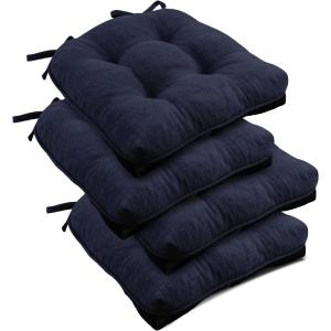 imagedownluxe Indoor Chair Cushions for Dining Chairs Tufted Overstuffed Textured Foam Kitchen Chair Pads with Ties and NonSlip Backing 155quot x 155quot x 4quot Dark Grey 4 PackNavy