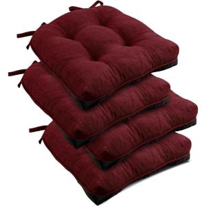 imagedownluxe Indoor Chair Cushions for Dining Chairs Tufted Overstuffed Textured Foam Kitchen Chair Pads with Ties and NonSlip Backing 155quot x 155quot x 4quot Dark Grey 4 PackBurgundy