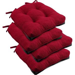 imagedownluxe Indoor Chair Cushions for Dining Chairs Tufted Overstuffed Textured Foam Kitchen Chair Pads with Ties and NonSlip Backing 155quot x 155quot x 4quot Dark Grey 4 PackRed