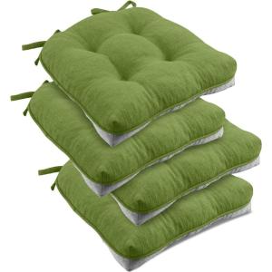 imagedownluxe Indoor Chair Cushions for Dining Chairs Tufted Overstuffed Textured Foam Kitchen Chair Pads with Ties and NonSlip Backing 155quot x 155quot x 4quot Dark Grey 4 PackGrass Green
