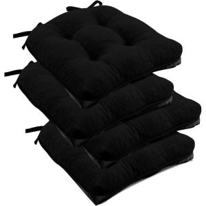 imagedownluxe Indoor Chair Cushions for Dining Chairs Tufted Overstuffed Textured Foam Kitchen Chair Pads with Ties and NonSlip Backing 155quot x 155quot x 4quot Dark Grey 4 PackBlack
