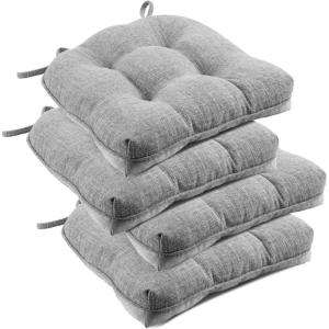 imagedownluxe Indoor Chair Cushions for Dining Chairs Tufted Overstuffed Textured Foam Kitchen Chair Pads with Ties and NonSlip Backing 155quot x 155quot x 4quot Dark Grey 4 PackLight Grey