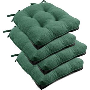 imagedownluxe Indoor Chair Cushions for Dining Chairs Tufted Overstuffed Textured Foam Kitchen Chair Pads with Ties and NonSlip Backing 155quot x 155quot x 4quot Dark Grey 4 PackDark Green