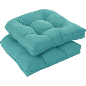 imagedownluxe Outdoor Chair Cushions Set of 2 for Patio Furniture Waterproof Tufted Overstuffed Patio Furniture Cushions Memory Foam Outdoor Seat Cushion 19quot X 19quot X 5quot KhakiTeal