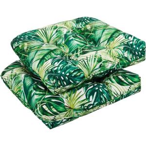imagedownluxe Outdoor Chair Cushions Set of 2 for Patio Furniture Waterproof Tufted Overstuffed Patio Furniture Cushions Memory Foam Outdoor Seat Cushion 19quot X 19quot X 5quot KhakiPalm Leaves