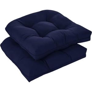imagedownluxe Outdoor Chair Cushions Set of 2 for Patio Furniture Waterproof Tufted Overstuffed Patio Furniture Cushions Memory Foam Outdoor Seat Cushion 19quot X 19quot X 5quot KhakiNavy