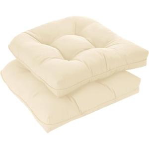 imagedownluxe Outdoor Chair Cushions Set of 2 for Patio Furniture Waterproof Tufted Overstuffed Patio Furniture Cushions Memory Foam Outdoor Seat Cushion 19quot X 19quot X 5quot KhakiBeige